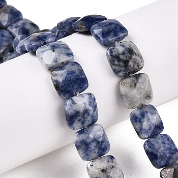 Natural Blue Spot Jasper Beads Strands, Faceted, Faceted Square, 12~12.5x12~12.5x5.5~6mm, Hole: 1.2mm, about 17pcs/strand, 8.07~8.4''(20.5~21cm)