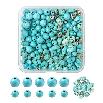 3 Strands 3 Style Synthetic Turquoise Beads, Round, Turquoise, 5~8mm, Hole: 1mm, 1strand/style