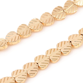 Electroplated Non-magnetic Synthetic Hematite Beads Strands, Heart Leaf, Light Gold Plated, 8x8x2.5mm, Hole: 0.8mm, about 55pcs/Strand, 16.14 inch(41cm)
