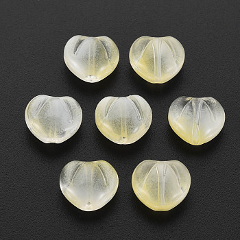Two Tone Transparent Spray Painted Glass Beads, Heart, Light Goldenrod Yellow, 10.5x12x6.5mm, Hole: 1mm