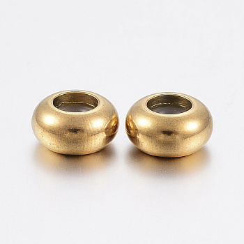 Ion Plating(IP) 202 Stainless Steel Beads, with Plastic, Slider Beads, Stopper Beads, Rondelle, Golden, 8x4mm, Hole: 2mm