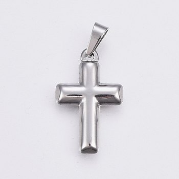 304 Stainless Steel Pendants, Cross, Stainless Steel Color, 21.5x13.5x2.5mm, Hole: 6x3mm