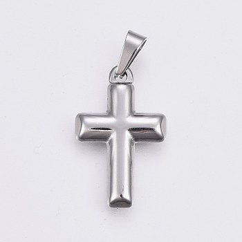 Tarnish Resistant 304 Stainless Steel Pendants, Cross, Stainless Steel Color, 21.5x13.5x2.5mm, Hole: 6x3mm