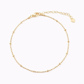 Brass Ball Chain Anklets, with Rondelle Beads, Golden, 9-5/8 inch(24.4cm)