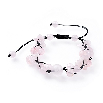 Adjustable Nylon Cord Braided Bead Bracelets, with Natural Rose Quartz Beads, 1-3/8 inch(37mm)