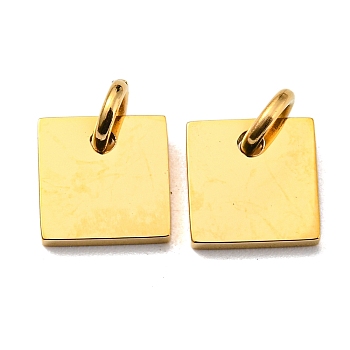 304 Stainless Steel Stamping Blank Tag Charms, with Jump Ring, Square Charm, Real 14K Gold Plated, 8x8x1.5mm, Hole: 3mm