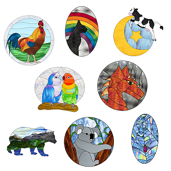 Custom PVC Glass Stickers, Static Cling Window Stickers, Square, Animal Pattern, 200x200mm, 8pcs/set