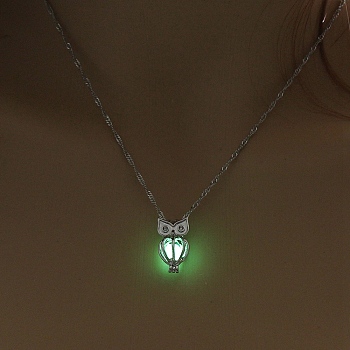 Luminous Alloy Pendants, Necklace, Halloween Theme, Owl, 17.72 inch(45cm)
