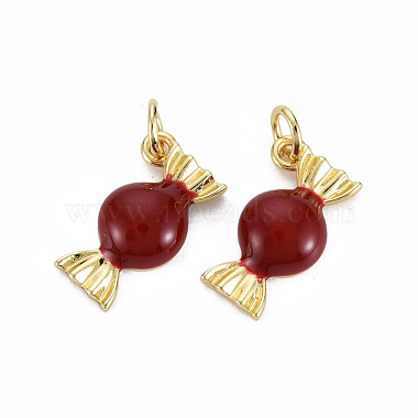 Real 16K Gold Plated Dark Red Candy Brass+Enamel Charms