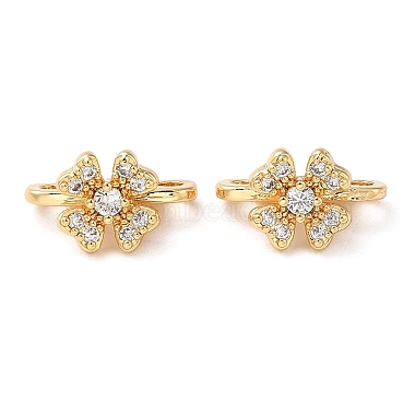 Real 18K Gold Plated Clear Clover Brass+Cubic Zirconia Slide Charms