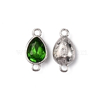 Alloy Glass Links, Connector Charms, Platinum, Teardrop, Emerald, 18x9x4.5mm, Hole: 2mm(FIND-WH0110-038M)