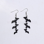 Halloween Bat Acrylic Dangle Earrings, with Steel Pins, Platinum, 70x20mm(FS-WG3D7A4-01)