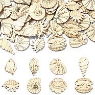 Unfinished Wood Cutouts, DIY Craft Supplies, Shell Shapes, Floral White, 2.1~3.45x1.7~3.05x0.2cm, about 100pcs/set(WOOD-CJC0001-11)