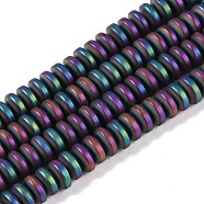 Electroplated Synthetic Non-magnetic Hematite Beads Strands, Disc, Heishi Beads, Rainbow Plated, 6x3mm, Hole: 1mm, about 135pcs/strand, 15.75''(40cm)(G-E618-08E)