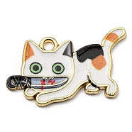 Printed Alloy Pendants, with Enamel, Golden, Cadmium Free & Nickel Free & Lead Free, Cat with Knife Shape Charms, Colorful, 17x29x1.5mm, Hole: 2mm(ENAM-L042-02G-05)