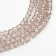 Transparent Glass Bead Strands, Faceted(32 Facets) Round, Tan, 6mm, Hole: 1mm, about 100pcs/strand, 24 inch(GLAA-R166-6mm-01F)