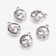 Alloy Pendants, Flat Round and Star, Antique Silver, 16x12.5x2mm, Hole: 1.5mm(PALLOY-G192-14AS)