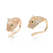 Cubic Zirconia Leopard Cuff Earrings, Golden Brass Non Piercing Jewelry for Women, Nickel Free, Green, 14.5x13x7.5mm(EJEW-N012-39)