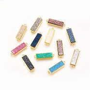 Brass Links connectors, with Druzy Resin, Rectangle, Golden, Mixed Color, 26x8x4~5mm, Hole: 1mm(KK-O107-03G)