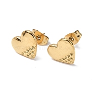 Ion Plating(IP) 304 Stainless Steel Heart Stud Earrings for Women, Real 18K Gold Plated, 9.5x10.5mm, Pin: 0.7mm(EJEW-F300-07G)