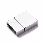304 Stainless Steel Magnetic Clasps with Glue-in Ends, Rectangle, Stainless Steel Color, 24x17x6mm, Hole: 3.8x14.8mm(STAS-M307-02P-01)