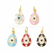 Rack Plating Brass Micro Pave Cubic Zirconia Pendants, with Enamel, Long-Lasting Plated, Real 18K Gold Plated, Cadmium Free & Lead Free, Teardrop with Evil Eye, Mixed Color, 18.5x11x4mm, Jump Ring: 6x1mm, 4mm Inner Diameter(KK-H428-03G)