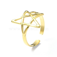 Ion Plating(IP) 304 Stainless Steel Open Cuff Ring, Hollow Star, Real 18K Gold Plated, Inner Diameter: 19mm(RJEW-L109-036G)