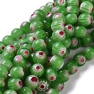 Round Millefiori Glass Beads Strands, Lime, 7.6~8mm, Hole: 1mm, about 48pcs/strand, 14.9 inch(LK-P002-12)