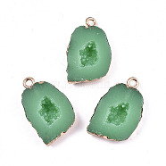 Druzy Geode Resin Pendants, with Edge Light Gold Plated Iron Loops, Nuggets, Medium Sea Green, 23x15x5mm, Hole: 1.8mm(RESI-S383-057C)