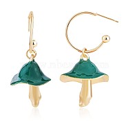Enamel Mushroom Dangle Stud Earrings, Gold Plated Alloy  Half Hoop Earrings for Women, Green, 47x24.5mm, Pin: 0.7mm(JE987B)