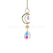 Glass Teardrop/Star Prisms Suncatchers Hanging Ornaments, with Stainless Steel Moon and Gemstone Beads, for Home, Garden Decoration, Sun Pattern, No Size(G-PW0004-72C)