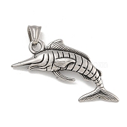 304 Stainless Steel Big Pendants, Tuna Charm, Antique Silver, 53x30x8.5mm, Hole: 9x5mm(STAS-D110-09AS)