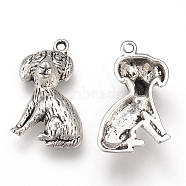 Tibetan Style Alloy Puppy Pendants, Cadmium Free & Lead Free, Dog Charms, Antique Silver, 22.5x14x6mm, Hole: 1.5mm, about 710pcs/1000g(TIBEP-T002-05AS-RS)
