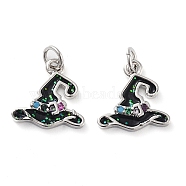 Rack Plating Brass Micro Pave Colorful Grade AAA Cubic Zirconia Pendants, with Enamel and Jump Ring, Long-Lasting Plated, Cadmium Free & Lead Free, Witch Hat Charms, Platinum, 11x11.5x2.5mm, Hole: 2mm(KK-M280-07P)