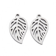 304 Stainless Steel Pendants, Laser Cut, Leaf, Stainless Steel Color, 20x11x1mm, Hole: 1.6mm(STAS-N095-057)