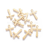 201 Stainless Steel Tiny Cross Charms, Golden, 15x10x0.7mm, Hole: 1.4mm(STAS-L233-081G)