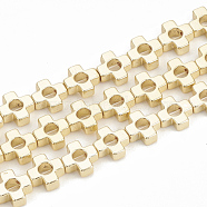 Electroplate Non-magnetic Synthetic Hematite Beads Strands, Cross, Golden Plated, 6x6x2mm, Hole: 1mm, about 65pcs/strand, 15.7 inch(G-T061-91G)
