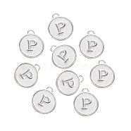 Alloy Pendant Cabochon Settings, For Enamel, Cadmium Free & Lead Free, Flat Round with Letter, Platinum, Letter.P, 14x12x2mm, Hole: 1.5mm(PALLOY-N156-01P-P)