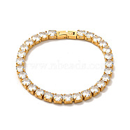 Clear Cubic Zirconia Tennis Bracelet, 304 Stainless Steel Link Chain Bracelet for Women, Golden, 8-1/8 inch(20.5cm)(BJEW-E009-25B-G)