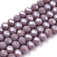 Electroplate Glass Beads Strands, Pearl Luster Plated, Faceted, Rondelle, Rosy Brown, 3.5x3mm, Hole: 0.4mm, about 113~115pcs/strand, 32~33cm(EGLA-A034-P3mm-A12)