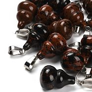 Natural Mahogany Obsidian Pendants, with 201 Stainless Steel Finding, Gourd, 22~23x13mm, Hole: 4x7mm(G-B127-03P-08)