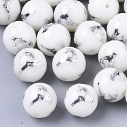 Christmas Opaque Glass Beads, Round with Electroplate Elk Christmas Reindeer/Stag Pattern, Platinum Plated, 10mm, Hole: 1.2mm(X-EGLA-R113-03B)