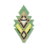 Handmade Japanese Seed Beads, Loom Pattern, Leaf, Green, 53x29x2mm(PALLOY-MZ00035)