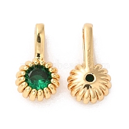Brass with Glass Charms, Flower, Real 18K Gold Plated, Green, 11.5x6x3.5mm, Hole: 2x5mm(KK-G465-51G-02)