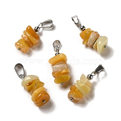 Natural Yellow Jade Chip Pendants, Lucky Charms with Stainless Steel Color Plated Stainless Steel Snap on Bails, 24~27x11~14x7~10mm, Hole: 7x4mm(G-H307-07P-06)