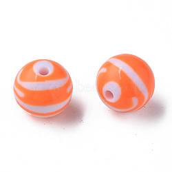 Opaque Striped Acrylic Beads, Round, Coral, 19mm, Hole: 3mm, about 112pcs/500g(MACR-S373-27B-04)