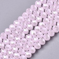 Electroplate Glass Beads Strands, Imitation Jade Beads, Pearl Luster Plated, Faceted, Rondelle, Pink, 3x2mm, Hole: 0.8mm, about 165~169pcs/strand, 15~16 inch(38~40cm)(X-EGLA-A034-J2mm-A03)