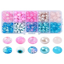 10 Styles Spray Painting & Baking Painted Glass Beads, Round, Mixed Color, 6~9x5~9mm, Hole: 1~1.9mm, 20pcs/style(GLAA-YW0003-57)