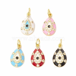 Rack Plating Brass Micro Pave Cubic Zirconia Pendants, with Enamel, Long-Lasting Plated, Real 18K Gold Plated, Cadmium Free & Lead Free, Teardrop with Evil Eye, Mixed Color, 18.5x11x4mm, Jump Ring: 6x1mm, 4mm Inner Diameter(KK-H428-03G)