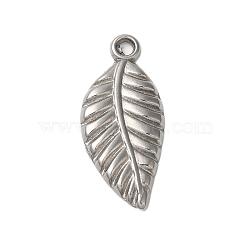 Non-Tarnish 304 Stainless Steel Pendants, Leaf Charm, Stainless Steel Color, 24x10.5x2mm, Hole: 1.8mm(STAS-N103-73P)